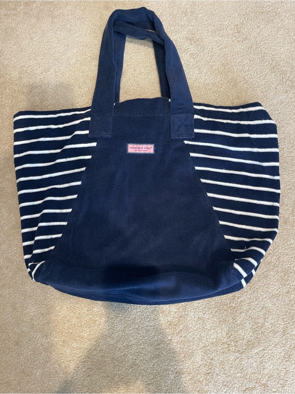 Vineyard Vines Navy and White Striped Terry Cloth Tote